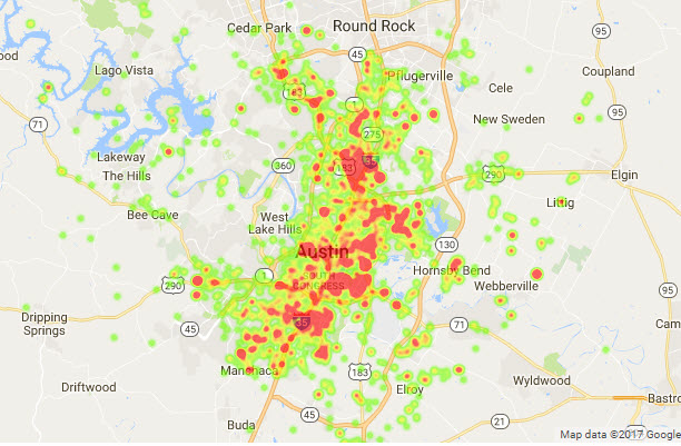 Google Maps heatmap: All animals